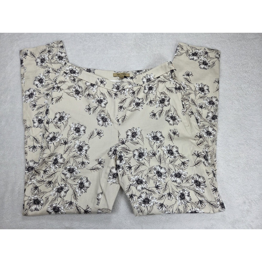 Bandolera Floral Slim Ankle Pants Women EU 36 US 4-6 Cream Black Stretch Office